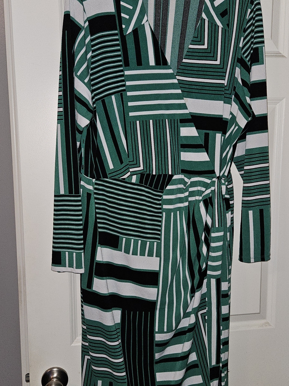 Geometric Green Stripe Wrap Dress